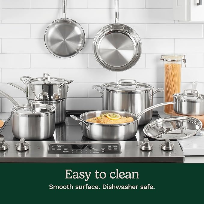Cuisinart 12-Piece MultiClad Pro Triple Ply Stainless Stainless Steel Pots and Pans Set, Cookware Set Compatible with Induction, Electric, Gas Cooktops, Cool Grip Handles, Oven Safe to 500°F, Silver - Image 5