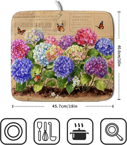 Vintage Hydrangea Dish Drying Mat Watercolor Floral Microfiber Absorbent Dish Drying Pad for Kitchen Counter Small - Image 2
