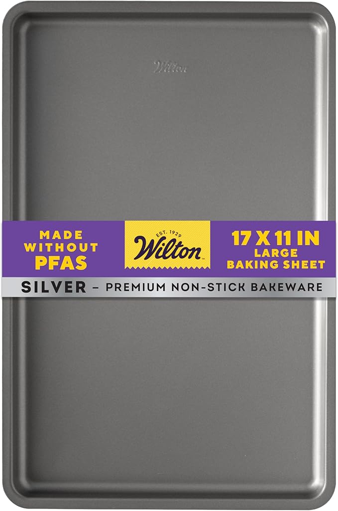 Wilton Silver Non Stick Large Baking Sheet, Cookie and Roasting Pan for Sheet Pan Meals, Made without PFAS, Even Heating, 17.25 x 11.5 Inch by Wilton