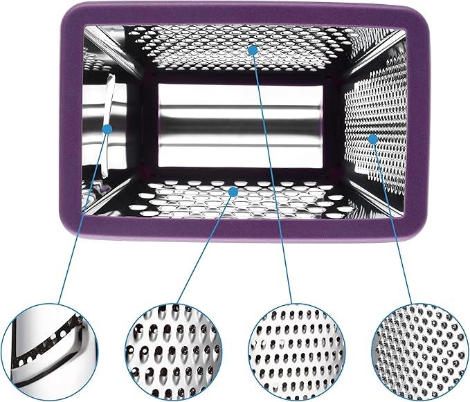 Spring Chef Purple Professional Stainless Steel XL Parmesan Cheese Grater with Handle - Manual Box Grater for Kitchen, 4 Sides, Dishwasher Safe Food Shredder for Vegetable, Potato, Hard Cheese, Carrot - Image 8