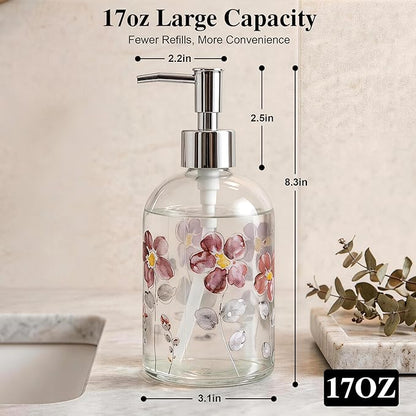 17oz Glass Soap Dispenser with Plastic Pump, 2 Pack Refillable Kitchen Soap Dispenser for Dish Soap, Soap Dispenser Bathroom for Hand Soap, Lotion, Body Wash