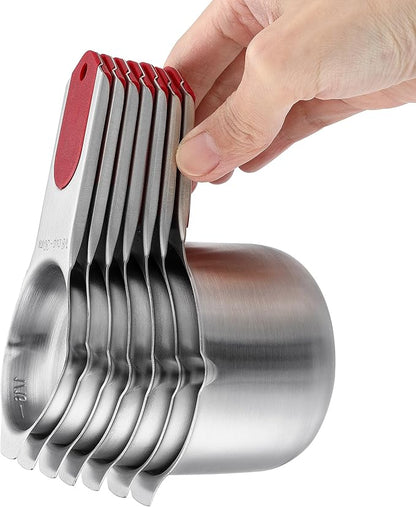Spring Chef Magnetic Measuring Cups & Spoons Set, Patented, Strong N45 Magnets, Heavy Duty Stainless Steel Fits in Spice Jars for Baking & Cooking, BPA Free, Round Set of 15 with Leveler, Red - Image 8