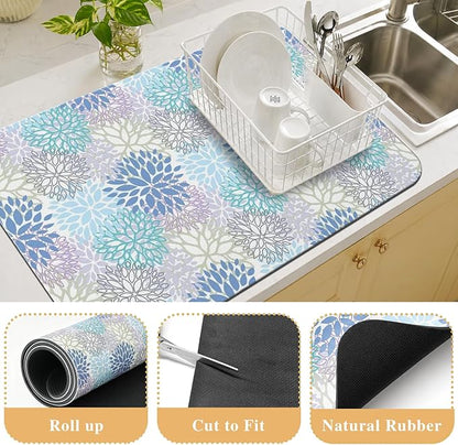 Kitchen Countertop Dish Drying Mat,Super Absorbent Coffee Bar Mat for Maker Espresso Machine, Anti-Slip Accessories for Kitchen Countertops 24x18 Inch