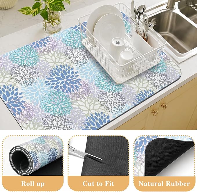 Kitchen Countertop Dish Drying Mat,Super Absorbent Coffee Bar Mat for Maker Espresso Machine, Anti-Slip Accessories for Kitchen Countertops 19x12 Inch