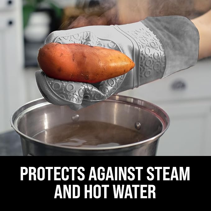 BPA-Free Soft Silicone Oven Mitts - Ultra Heat Resistant Oven Mitts with Thick Cotton Liner - Extra Long Slip Resistant Pot Holders, Flexible Oven Gloves - Gray 14.7" - Image 4