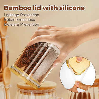 holoith Glass Jars with Bamboo Lids and Spoons, 16 oz Glass Storage Containers with Lids for Dry Food Storage Sugar, Coffee, Nuts, Cookie, Candy, Tea, Airtight Kitchen Canisters Spice Jars - Image 5