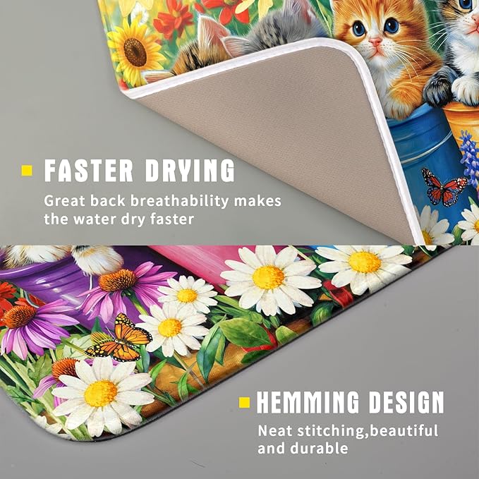 Funny Absorbent Dish Drying Mat Spring Cat Dish Drying Mats for Kitchen Counter Small - Image 3