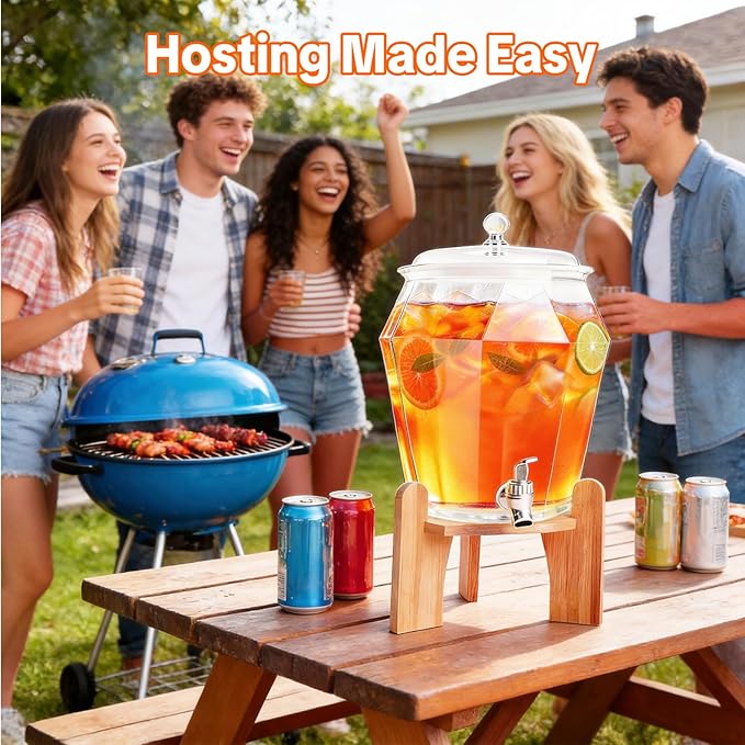 2 PCS Drink Dispenser Set, 2.5 Gallon Total Capacity (7L & 2.6L) - Shatterproof Plastic Beverage Containers with Wood Stand, Leak-Proof Spigot for Juice, Tea, Lemonade & Mimosa Bar Hosting - Image 7