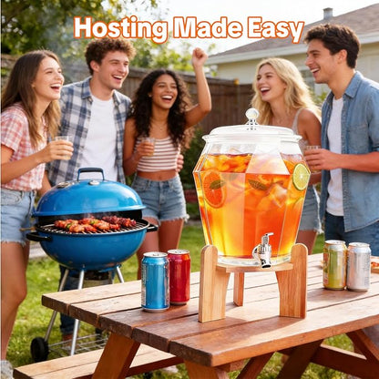 2 PCS Drink Dispenser Set, 2.5 Gallon Total Capacity (7L & 2.6L) - Shatterproof Plastic Beverage Containers with Wood Stand, Leak-Proof Spigot for Juice, Tea, Lemonade & Mimosa Bar Hosting - Image 7