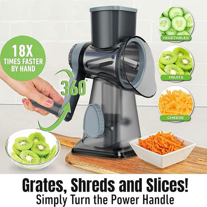 Cheese Grater Hand Crank Rotary Vegetables Shredder with Handle, 3-in-1 Graters with Interchangeable Blades and Non-slip Base Multifunctional Slicer for Kitchen - Image 4