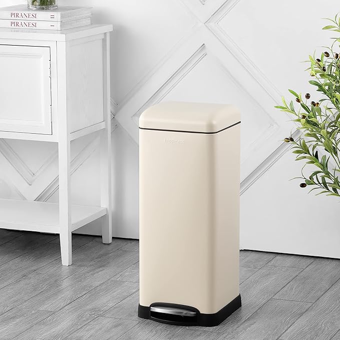 happimess HPM1007F Betty Retro 8-Gallon Step-Open Trash Can with Soft-Close Lid, Fingerprint Resistant, Modern, Minimalistic for Home, Kitchen, Laundry Room, Office, Bedroom, Bathroom, Almond - Image 2
