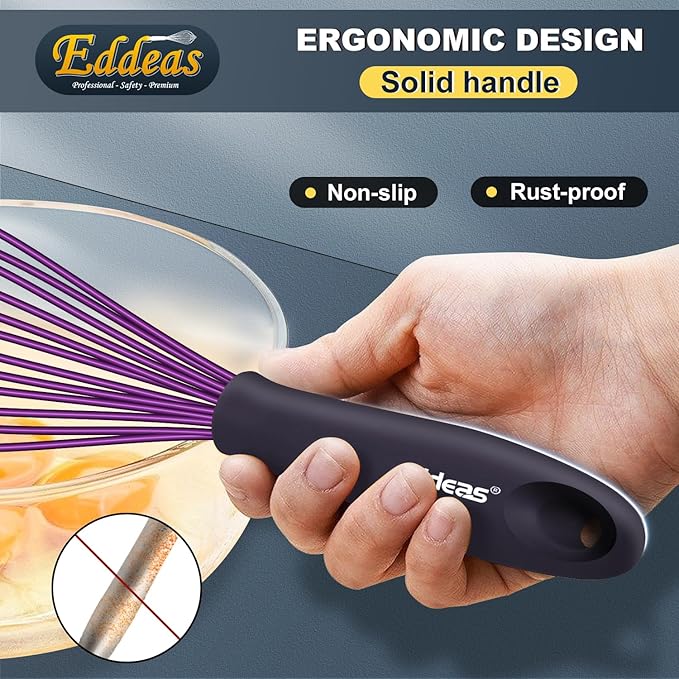 Eddeas Silicone Whisk, 500°F Heat Resistant Non Scratch Coated Whisks for Cooking Baking Balloon wisk, Kitchen Whisk Tool Set, for Stirring, Beating & Blending of 3 Size 7.5"+ 9" +11 inch - Image 9
