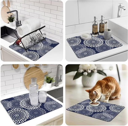 LuxStep Dish Drying Mat Super Absorbent Kitchen Counter Mat Rubber Backing Draining Mat Easy to Clean Kitchen Accessories Dish Rack Pad for Dishes, Utensils, Countertops, Sinks 15" x 18" Blue - Image 7
