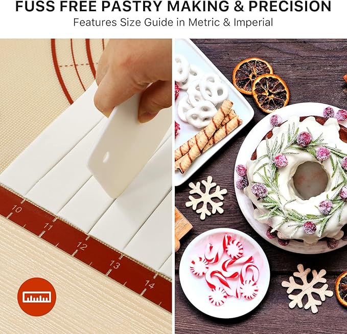 Silicone Baking Mat,28" x 20" Extra Thick Large Non Stick Sheet Mat with Measurement Non-slip Dough Rolling Mat,Reusable Food Grade Silicone Counter Mat for Making Cookies,Macarons,Bread and Pastry - Image 6
