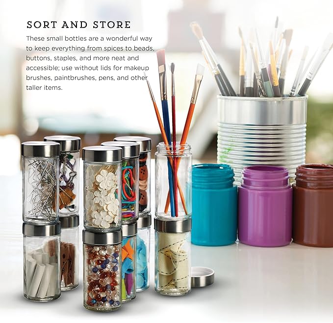 Kamenstein Clear Reusable 3 Oz Jars With Stainless Steel Shaker Lids, And Twist-On Caps For Airtight Seals 12 Pk - Image 5