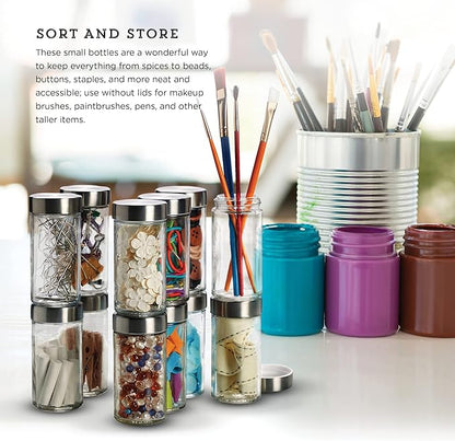 Kamenstein Clear Reusable 3 Oz Jars With Stainless Steel Shaker Lids, And Twist-On Caps For Airtight Seals 12 Pk - Image 5