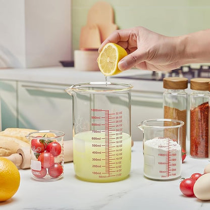 High Borosilicate Glass Measuring Cup Set-V-Shaped Spout,Includes 60ml(2OZ), 120ml(4OZ), 250ml(8OZ), 500ml(16OZ), and 1000ml (32OZ) for Kitchen or Restaurant, Easy to Read - Image 7