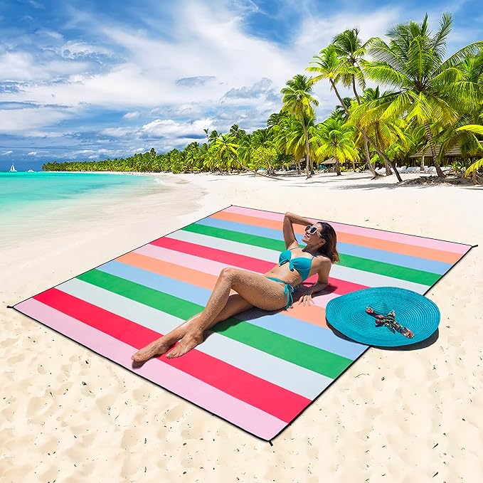HIHOHO Beach Blanket Waterproof Sandproof Extra Large Beach Mat 79" X 83"/120"x108"for 1-8 Adults Quick Drying Durable Outdoor Picnic Mat for Beach Travel Camping Hiking