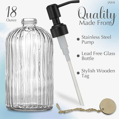 JASAI 18Oz Simple Glass Soap Dispenser with Black Rust Proof Pump,Refillable Kitchen soap Dispenser with Vertical Stripe, Bathroom Soap Dispenser for Dispense Hand soap, Dish Soap, Lotion. - Image 2