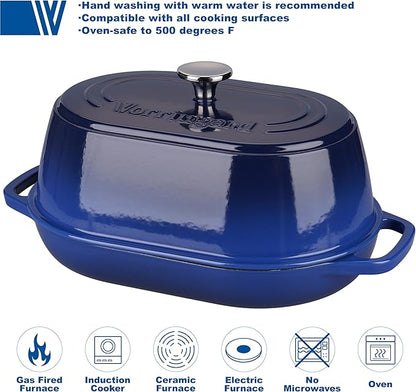 VORRINGARD Enameled Cast Iron Dutch Oven Pot with Dome Lid, Oval Bread Oven for Homemade Sourdough Bread Baking, Oven Safe up to 500°F, 6 Quart, Blue