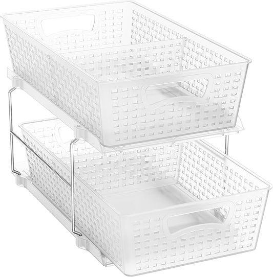 Simple Houseware 2 Tier Bathroom Organizer Tray Pull-Out Sliding Drawer/Under-Sink Storage, Clear by SimpleHouseware