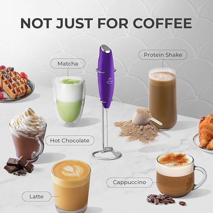Zulay Kitchen Powerful Milk Frother Wand With 4 AA Duracell Batteries - Ultra Fast Handheld Drink Mixer - Electric Whisk Foam Maker for Coffee, Lattes, Cappuccino, Matcha & Creamer - Grape - Image 3