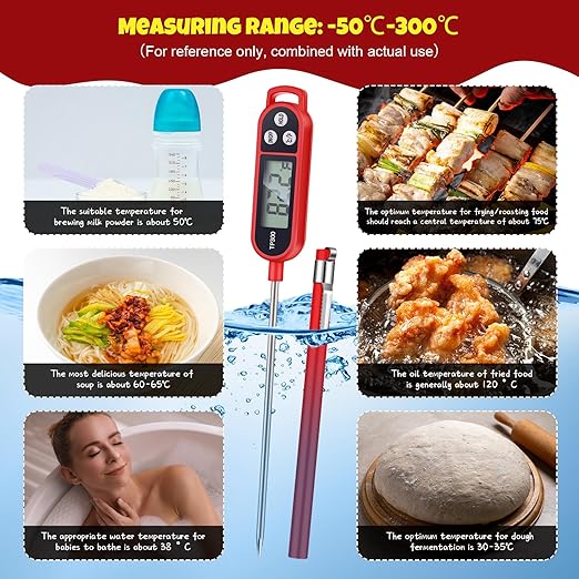 Copkim 8 Pcs Meat Food Thermometer Food with Probe Water Liquid Instant Read Digital Thermometer Kitchen Cooking Supplies for Cooking BBQ Milk Yogurt (Red,Black,Pink,Blue) - Image 4