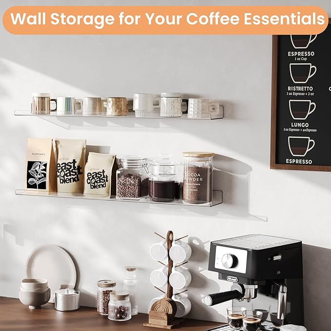 upsimples 2 Pack 35.5x5.5 Inches Acrylic Shelves for Wall Storage, Floating Bookshelves for Kids, Display Shelf Organizer for Bathroom, Bedroom, Living Room, Kitchen, Clear - Image 5