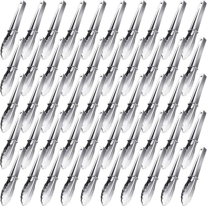 Meanplan 50 Pcs Small Stainless Steel Kitchen Tongs 7 Inch Food Serving Tongs Metal Cooking Clips High Heat Resistant Clips with Sliding Rings for Buffet Food Cooking Salad Grilling, Silver by Meanplan