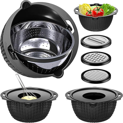 4-1 Colander with Bowl Set - Pasta Strainer - Colander for Kitchen - Strainers and Colanders Rice Strainer Fruit Cleaner Veggie Wash Sink Strainer Kitchen Essentials - Black - Image 8