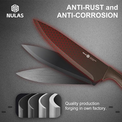 Knife Set, 8-Piece Kitchen Knife Set with Universal Block - Anti-Rust Chef Knives, Ergonomic Design, Dishwasher Safe (Black) - Image 4