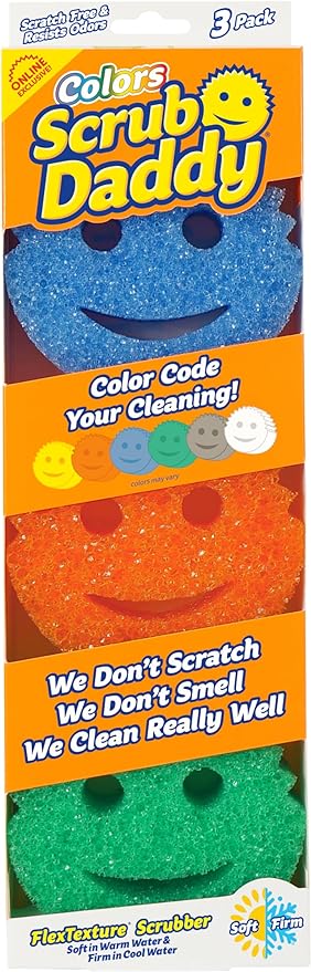 Scrub Daddy Color Sponges - Scratch-Free Multipurpose Dish Sponges for Kitchen, Bathroom & Household Cleaning - Made with BPA-Free Polymer Foam (3 Count) by ScrubDaddy