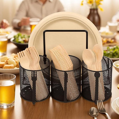 Metal Utensil Caddy Silverware Holder, Paper Plate Holder Cutlery Container,Plate Organizer Flatware Storage Basket Party Camping Picnic Buffet RV BBQ Farmhouse Kitchen Countertop - Image 7