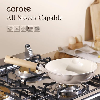 CAROTE 8" Ceramic Frying Pan Skillet, Non Stick Frying Pan Chef's Pan, Healthy & PFOA/PFAS Free, Induction-Compatible, Taupe - Image 4