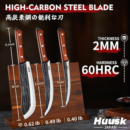 Huusk Butcher Knife Set for Meat Cutting, 3PCS Carving BBQ Brisket Knives, Hand-forged Kitchen Knive Set with Ergonomic Handle, Christmas Gifts for Men Women - Image 7