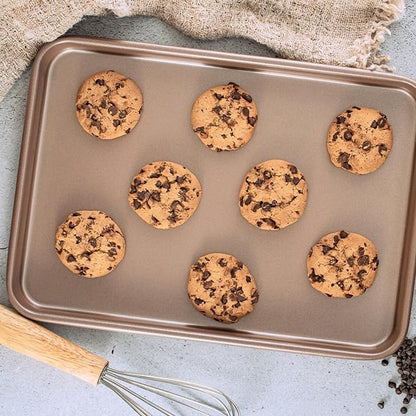 HAPPIELS 9 x 13-Inch Nonstick Quarter Sheet Pan Set of 2 | Non-Toxic, Rimmed Baking Sheet Set | Premium Quality Non-Stick Cookie Sheets for Baking | Small Sheet Pan Trays