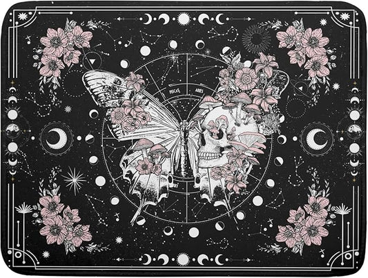Skeleton Butterfly Dish Drying Mat Black Skull Absorbent Dish Drainer for Kitchen Counter Holiday Decor by Giwawa