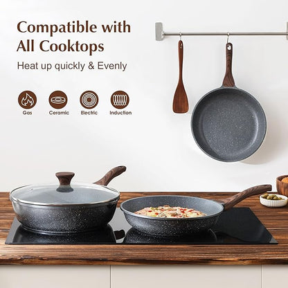 SENSARTE 12.5 Inch Nonstick Frying Pan Skillet, Swiss Granite Coating Omelette Pan, Healthy Stone Cookware, PFOA Free - Image 5