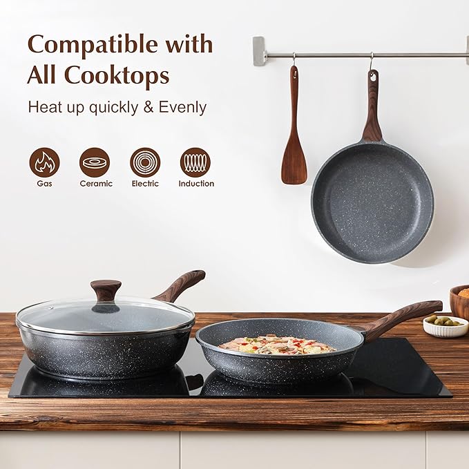 SENSARTE Nonstick Frying Pan Skillet, 12 Inch Omelette Pan with Swiss Granite Coating, Healthy Induction Cookware Chef's Pan, PFOA Free - Image 4