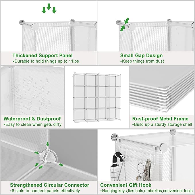 C&AHOME Cube Storage Organizer, 16-Cube Shelves Units, Plastic Storage Cubes, DIY Closet Organizer, Modular Closet Storage Shelf Ideal for Home, 48.4" L × 12.4" W × 48.4" H Transparent Twill UPCS16T - Image 6