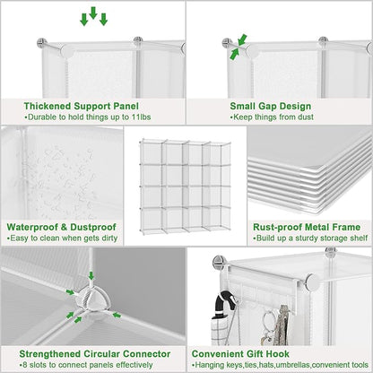 C&AHOME Cube Storage Organizer, 16-Cube Shelves Units, Plastic Storage Cubes, DIY Closet Organizer, Modular Closet Storage Shelf Ideal for Home, 48.4" L × 12.4" W × 48.4" H Transparent Twill UPCS16T - Image 6