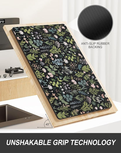 Rnivvi Dish Drying Mat for Kitchen Counter, XL 15 x 24" Cute Flower Theme Super Absorbent Drainer Pad, Non-Slip Heat Resistant Coffee Bar Mat for Coffee Machine Station Accessories,Black Dish Rack Pad - Image 5