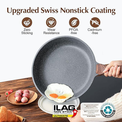 SENSARTE 12.5 Inch Nonstick Frying Pan Skillet, Swiss Granite Coating Omelette Pan, Healthy Stone Cookware, PFOA Free - Image 2