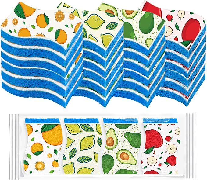 AIDEA Sponges Kitchen, Non-Scratch Scrub Sponge-24Count, Sponges for Non-Stick Cookware, Cellulose Sponge for Dishes, Cleans Fast Without Scratching, Cleaning Power for Kitchen, Bathroom, Household by AIDEAHOME