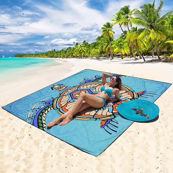 WIWIGO Beach Blanket Waterproof Sandproof Beach Mat 79" X 83"/10'x9'for 2-8 Adults Quick Drying Outdoor Picnic Mat Beach Accessories for Travel, Camping, Hiking - Image 4