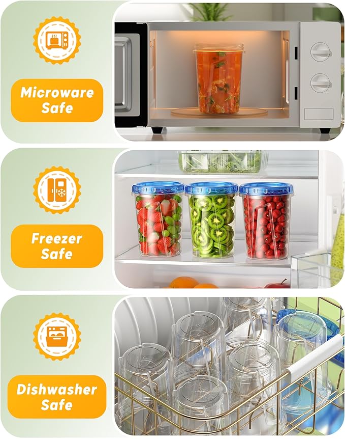BiuLeon 6 Pack-34 oz Freezer Storage Containers, Plastic Food Storage Containers with Twist Top Lids, BPA Free and Reusable Soup Containers with Lids, Leakproof/Microwave/Dishwasher Safe - Image 4