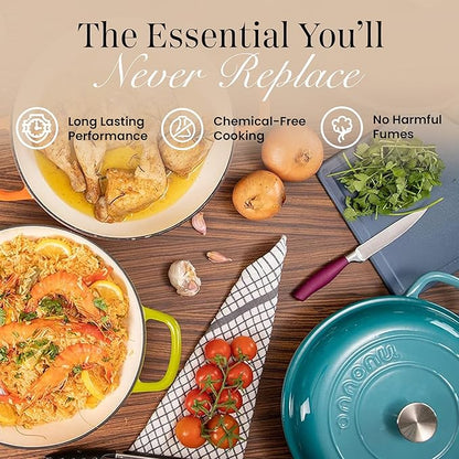 Shallow Cast Iron Casserole with Lid – Non Stick Dutch Oven Pot, Oven Safe up to 500° F – Sturdy Ovenproof Stockpot Cookware – Enamelled Cooking Pot – Black, 3.7-Quart, 30cm – by Nuovva