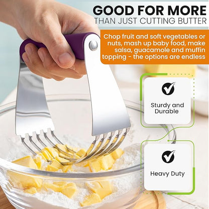 Spring Chef Large Purple Dough Blender For Baking, Heavy Duty Dough Cutter Tool, Stainless Steel Puff Pastry Cutter Tool with Sharp Blades, Dishwasher Safe Pastry Blender for Easy Mixing - Image 5