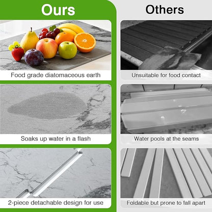 Luxspire Large Stone Drying Mat for Kitchen Counter 24"x16"- Fast-Absorbing Dish Drying Mat Non-Slip Stone Dish Drying Mat for Dishes, Cups Waterproof Counter Protector for Kitchen Bath, Marble Gray