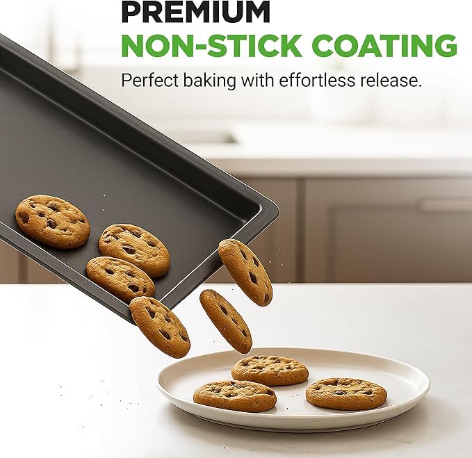 NutriChef 3-Piece Nonstick Baking Sheet Set – Non-Toxic Cookie Sheets for Everyday Baking – Small, Medium & Large Oven Safe Bakeware Trays – Warp-Resistant, Easy to Clean & Dishwasher Safe - Image 6